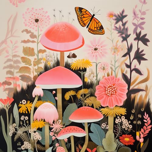 RICCO BELLO Lined Journal Notebook, Mushroom Garden, Hardcover | College Ruled, 96 Sheets / 192 Pages, 5.7 x 8.4 Inches, Pen Holder, For Work & Notes - color: Mushroom Garden