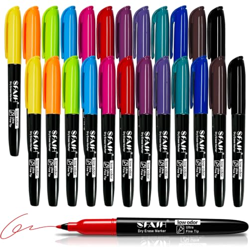 SFAIH Ultra Fine Tip Dry Erase Markers 12 Colors, 24 Pack (2 Dozen) - 0.7mm Fine Point Thin Markers for Detailed Calendars & Small Grids, Low Odor Whiteboard Markers for Planners & Home Office - color: 24 Pack 12 Assorted