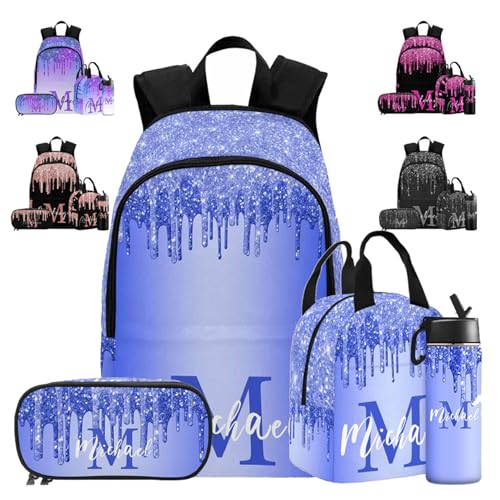 Custom Name Backpack Bag for Boys Girls, Personalized Blue Purple Shinning Glitter Monogram Schoolbag Casual Backpack Customized Bookbag or Lunch Bag for Kids Unisex Back School Camping Travel - color: Multi 15