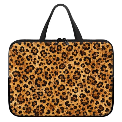 13 Inch Laptop Case Sleeve with Handle, Shockproof Slim Carrying Case | Soft Lining Computer Bag for MacBook Air 13 M3/M2/M1, MacBook Pro 13/14, iPad Pro 13 M4, Brown Leopard Print - color: Brown Leopard Print, size: 13-14 inch