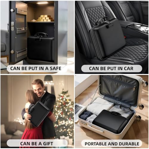 Fireproof File Organizer with Lock，Hard Case Fireproof Document Box with 13 Pockets Accordion File Folder，Portable Home Office Safe Storage for Important Documents Laptop （Black） ﻿