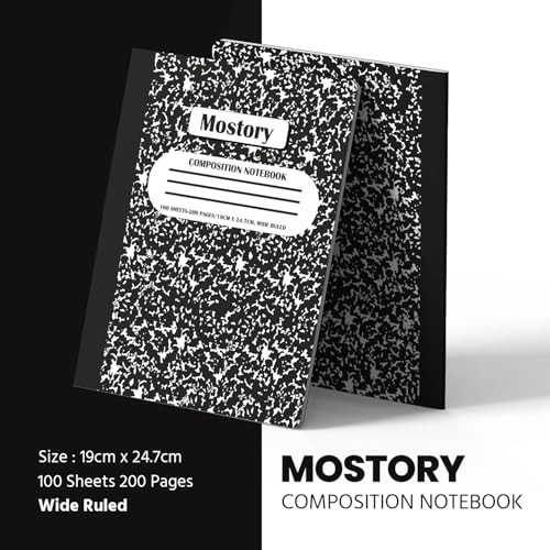 MOSTORY Pack of 5 Composition Notebook - Wide Ruled 200 Pages (100 Sheets), Size 7.5" x 9.75", Bulk School Supplies, Office, Bulk Notebooks for School, Writing Journal Notebook with Lined Paper