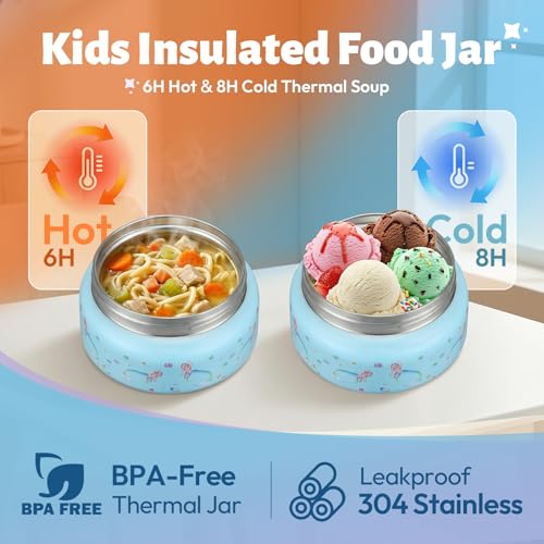 Itslife Bento Box for Kids Set, insulated food container,kids lunch box, 7 oz thermos for hot food, 12 oz thermos water bottle, Reusable Insulated Ice Bag & Fork Spoon Utensils Camping Travel Purple - color: Purple-RY