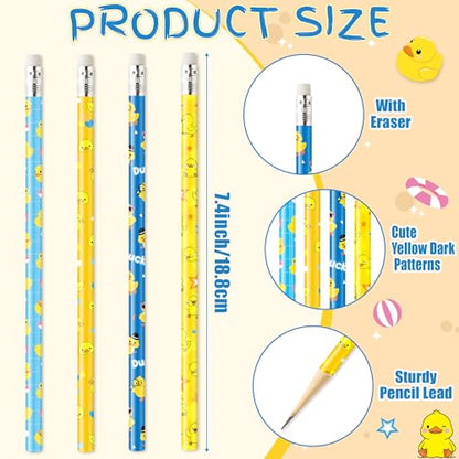 Xqumoi 60Pcs Ducks Pencils with Erasers - Cute Rubber Ducks Themed #2 HB Wooden Pencils in Bulk Birthday Party Favors Classroom Student Rewards Goodie Bag Fillers Stuffers Back to School Gift - style: Yellow Duck