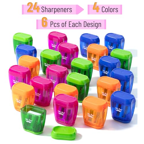 Mr. Pen- Pencil Sharpeners Manual, 24 Pack, Dual Hole, Colorful | Bulk Handheld Pencil Sharpener, Compatible with Standard and Jumbo Pencils, Snap-on Lid, Stainless Steel Blade