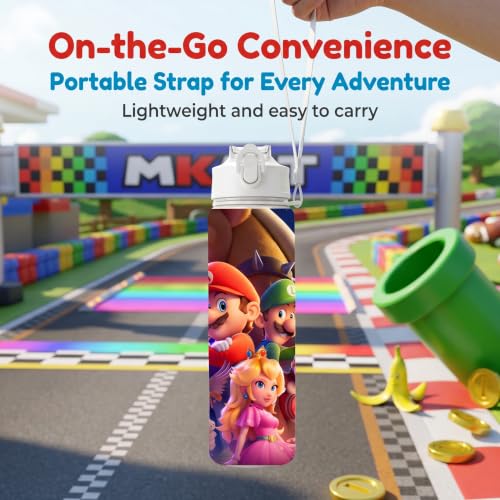 Cartoon Huntrix Water Bottle for Girls, 25oz Leak Proof with Straw Lid, Gifts for Girls (Mario) - color: Mario