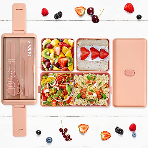 CHZZMS 2 Pack Bento Box Adult Lunch Box,49OZ Leakproof Eco-Friendly Stackable Bento Lunch Box Meal Prep for Dining Out, Work, Picnic, School (green+pink) - color: green+pink