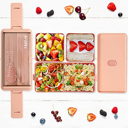 CHZZMS 2 Pack Bento Box Adult Lunch Box,49OZ Leakproof Eco-Friendly Stackable Bento Lunch Box Meal Prep for Dining Out, Work, Picnic, School (green+pink) - color: green+pink