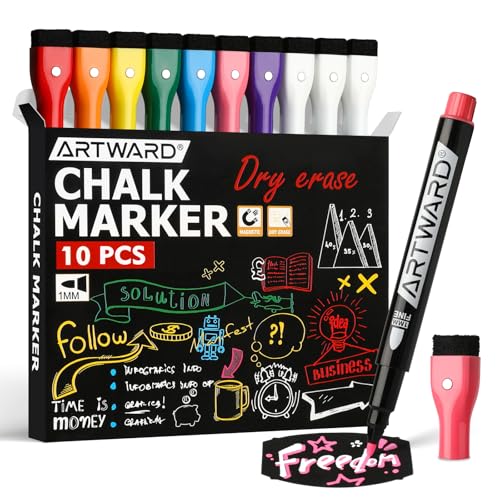 Magnetic Liquid Chalk Markers for LED Drawing Note Board Calendar Planning Board Clear Glass Dry Erase Whiteboard Window Mirror Christmas Holidays Painting,10 Pack,Vibrant Colors,1mm Extra Fine Points - color: Muticolors - 10pcs