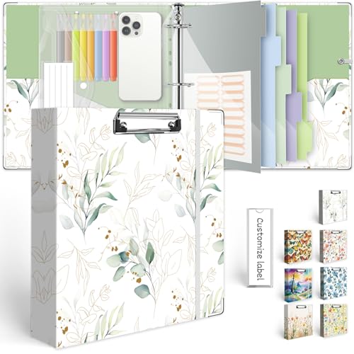 3 Ring Binder 2 Inch, Three Ring Binders Organizer with Clipboard, 5-Tabs Pockets Dividers, Plastic Folder, 18 Divider Stikers, KLLVE Cute Binder with Pen Loop (Leaves, Letter Size) - color: Leaves, size: 2in（Letter Size）