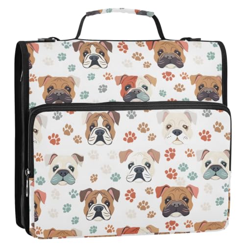 Zipper 3 Ring Binder Bag Dog Paw with Shoulder Strap for School | 2 Inch 3 Ring, Secure Zippered Closure, Organizer Pockets for Classification, Heavy Duty File Organizer - color: Dog Brown