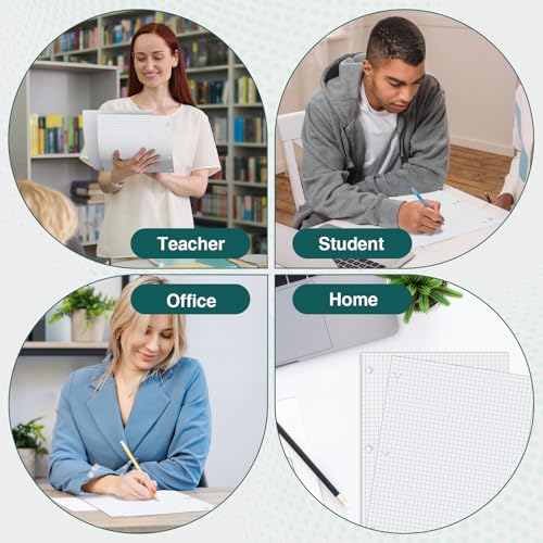 Loose Leaf Graph paper 8 x 10.5, Graph Ruled Paper, 3 Hole Punched Paper, 4 x 4 Quad Ruled Graph Paper, 10-1/2" x 8" Filler Paper Notebook Paper, 130 Sheets Graphing Paper for Business Home School - size: 8 x 10.5 In -130 Sheets