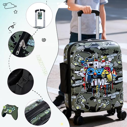 16’’ Kid’s Luggage Set with Spinner Wheels, Hardside with Suitcases,6 Piece | Carry on Luggage, Travel Rolling Luggage Airline Approved Suitcase Set with Spinner Wheels Girls Boys - color: Joystick