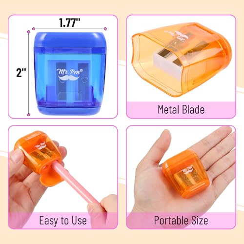 Mr. Pen- Pencil Sharpeners Manual, 24 Pack, Dual Hole, Colorful | Bulk Handheld Pencil Sharpener, Compatible with Standard and Jumbo Pencils, Snap-on Lid, Stainless Steel Blade