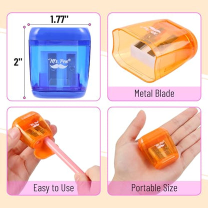 Mr. Pen- Pencil Sharpeners Manual, 24 Pack, Dual Hole, Colorful | Bulk Handheld Pencil Sharpener, Compatible with Standard and Jumbo Pencils, Snap-on Lid, Stainless Steel Blade