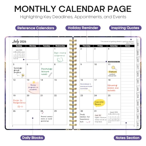 Planner 2026-2027, Academic Year Weekly and Monthly Calender Planner, from Jul 2026 - Jun 2027, Spiral Bound School Planning Book, Perfect for Teacher, Student, Women & Men, A5 (6.3" x 8.5"), Cosmic Amethyst - color: L-Cosmic Amethyst, size: (6.3"x8.5")a5