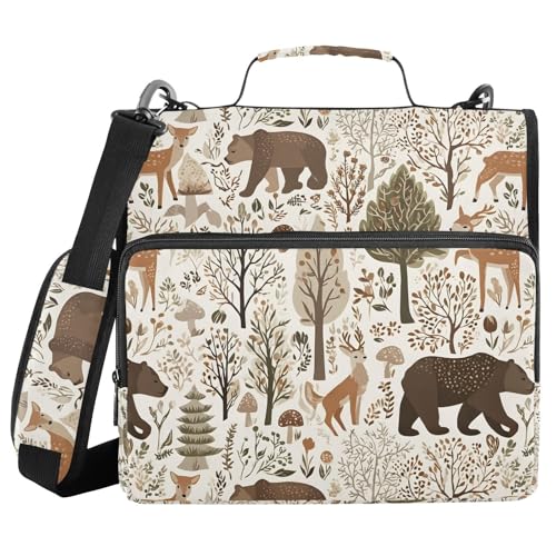 3 Ring Zipper Binder Mysterious Forest Wild Elk Bear Binders Bag with Shoulder Strap 500 Sheets Paper Organizer Trapper Keeper Documents Storage File Folder for School Office - color: A2805