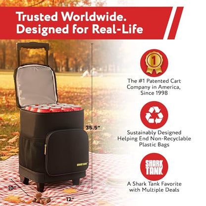 Ultra Compact Cooler Smart Cart with Wheels - Collapsible Insulated Cooler Bag - Foldable Travel Cooler 36 Cans - Leak Proof Trolley - Black - color: Black