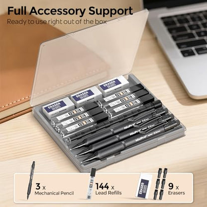 Nicpro HD1000 0.5 mm Art Mechanical Pencil Set in Case, 3 PCS Weatherproof Mechanical Pencils with 6 Tube HB Refills, Eraser, Weatherproof Barrel for Outdoor Writing Marking Drafting Drawing Sketching - style: 0.5mm(3 Pcs)