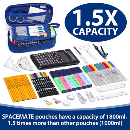 SPACEMATE Pencil Case Pouch Box Bag School Supplies Girls Boys Kids, Cute Preppy Stuff Large Big Capacity Aesthetic Pen Organizer, Back to College Stationary, Sapphire Blue, Heavy Duty Canvas, 1800ml - color: Sapphire Blue