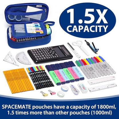 SPACEMATE Pencil Case Pouch Box Bag School Supplies Girls Boys Kids, Cute Preppy Stuff Large Big Capacity Aesthetic Pen Organizer, Back to College Stationary, Sapphire Blue, Heavy Duty Canvas, 1800ml - color: Sapphire Blue