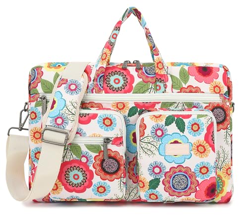 Muti-Pockets Laptop Sleeve Case Bag,Rebound Bubble Cushioned Laptop Shoulder Bag Fits Laptop 15.6 inch-16 inch (Red Flower) - color: Red Flower(muti-pockets)