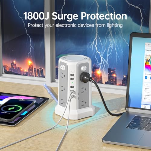 PASSUS Surge Protector Power Strip with USB C Port,10FT Extension Cord with 12 AC Outlets, Power Strips with Surge Protection for Home Office DormRoom - style: Gray White-2PC-4A1C