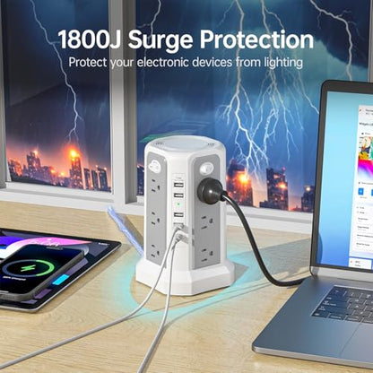 PASSUS Surge Protector Power Strip with USB C Port,10FT Extension Cord with 12 AC Outlets, Power Strips with Surge Protection for Home Office DormRoom - style: Gray White-2PC-4A1C