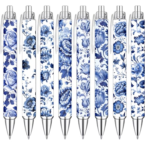 Blue and White Porcelain Pens Set – Elegant Ceramic-Inspired Writing Pens with Smooth Black Ink – Classic Gift for Students, Teachers, Office Use, Party Favors, Holidays, and Everyday Writing, 8 Pack - style: Blue and White Porcelain
