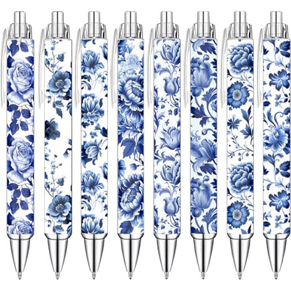 Blue and White Porcelain Pens Set – Elegant Ceramic-Inspired Writing Pens with Smooth Black Ink – Classic Gift for Students, Teachers, Office Use, Party Favors, Holidays, and Everyday Writing, 8 Pack - style: Blue and White Porcelain