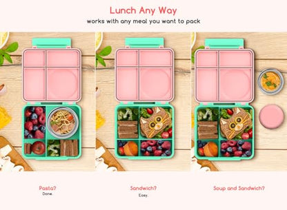 Bento Box for Kids - Leak-Proof Bento Lunch Box with Insulated Thermo Food Jar - 4 Compartments, 1 Removable Divider, 1 Spoon, 1 Fork - Dishwasher Safe, BPA-Free (Light pink) - color: Light Pink