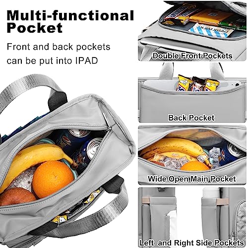 AIJIEKE Large Insulated Lunch Bag for Women Men, Work Lunch Box Tote, Gray | Leakproof, durable multi-compartment cooler. Reusable with shoulder strap. Perfect for travel meal prep, picnic, beach - color: Gray