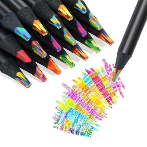 12 Colors Rainbow Pencils for Kids Adults, Rainbow Colored Pencil Art Supplies for Girls Boys, Black Wooden Multi Colored Pencils Bulk for Coloring Drawing Sketching, Pre-sharpened