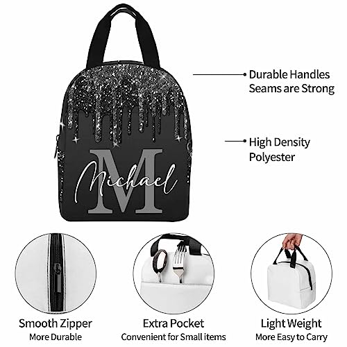 MyPupSocks Custom Name Backpack Bag for Boys Girls, Personalized Black Glitter Drip with Initial Schoolbag Casual Backpack Customized Bookbag or Lunch Bag for Kids Unisex Back School Camping Travel - color: Multi 01