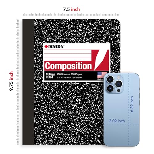 KAISA Composition Notebooks 100Sheets Comp Book, College Ruled, 9.75x7.5inch, Classic Marble Primary Composition Notebook, 20Pads, C10001C - color: 20pad, size: college