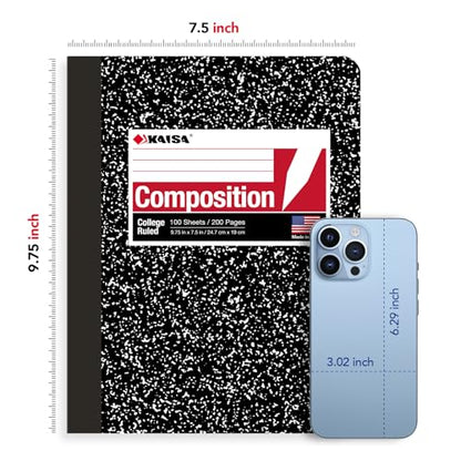 KAISA Composition Notebooks 100Sheets Comp Book, College Ruled, 9.75x7.5inch, Classic Marble Primary Composition Notebook, 20Pads, C10001C - color: 20pad, size: college