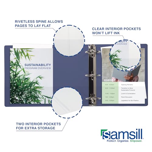 Samsill Durable 1 Inch Binder, D Ring Binder, Customizable Clear View Cover, Midnight Blue, Holds 225 Pages - color: Blueberry, size: 1 Pack, style: 1 Inch