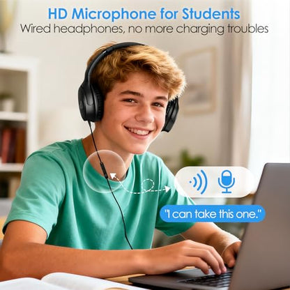 INFURTURE USB C Kids Headphone for School with Microphone | Foldable Lightweight Headphones, Wired Headphones, NO Charging Required Wired School Headphones for Teens for iPad, Laptop - color: Classic Black