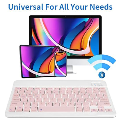 Wireless Portable Bluetooth Keyboard,Rechargeable Slim Mini Keyboard for Apple iPad iPhone,Fire Max 11 Fire HD 10,Samsung Tablet Phone Smartphone iPadOS iOS Android (10 Inch Pink) - color: 10 Inch Pink