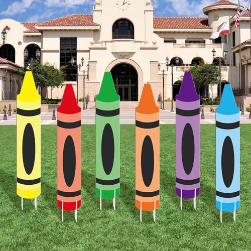 6 Pcs Giant Back to School Decorations Kindergarten Preschool Yard Signs | Large 31.5 Inch First Day of School Crayon Outdoor Decorations Welcome Party Supplies for Classroom Lawn Photo Props Decor - color: Multicolor, size: 1 Count (Pack of 6)