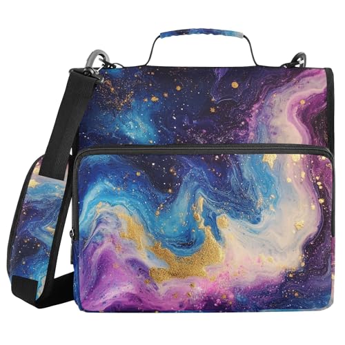 Colorful Marble Zipper Binder with Shoulder Strap, 500 Sheets Capacity, Multiple Pockets 1.5Inch 3 Ring Zipper Binder - color: Colorful Marble