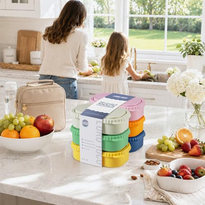 6 Pack Reusable Silicone Snack Containers with Lids, 2 Compartment Bento Snack Boxes, Leakproof Portion Control Food Containers for Fruits, Nuts, School, Office & Travel, Dishwasher Safe - color: 2-Compartment (6-Pack)