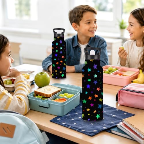 Water Bottles with Straw,Colorful Stars Stainless Steel Cup Leak Resistant Double Wall Black Background Insulated Water Bottle with Handle for Gym Cycling Hiking Office 20 oz - color: Colorful Stars,Black Background