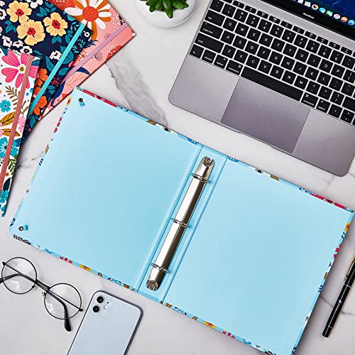 Lewtemi 4 Pack Mini Binders 5.5 x 8.5 Three Ring, 1 Inch Marble Binder, Flower Ocean Decorative Hardcover with Elastic Cord for School, Office Use, Recipe, Photo Album Pages(Flower) - style: Flower