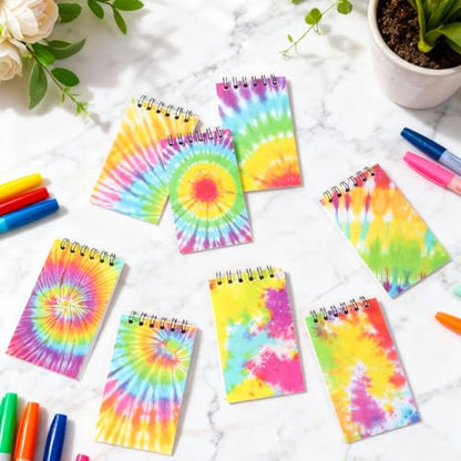 8 Pcs Mini Tie Dye Spiral Notebooks 3.9 x 2.4 Inch, Blank Mini Pocket Journal Notebook for Kids Back to School, Journal Mini Memo Pads for Tie Dye Birthday Pastel Art Party Favors Gift Supplies - color: Tie Dye