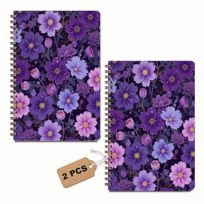 2 Pcs Purple Flower Spiral Notebook, Flower Gifts College Ruled Spiral Notebook, Purple Themed Notebooks, 160 Ruled Pages Hardcover Journals for Writing Office, Flowers Lover Gifts - color: Multicolour 0028