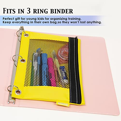 BAZIC PRODUCTS Bright Color 3-Ring Pencil Pouch with Mesh Window | clear mesh window and a zipper closure for pens, pencils, supplies - size: 144-Pack