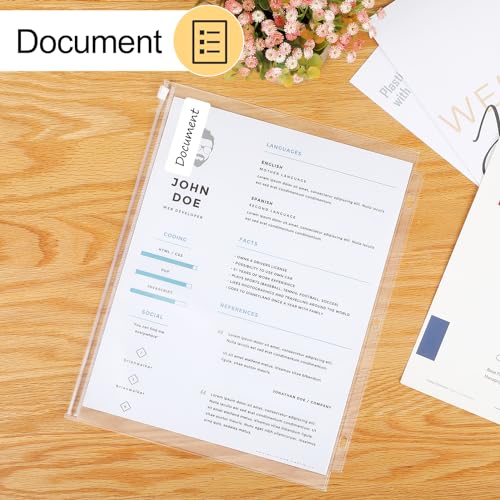 KTRIO 12 Pack Binder Pockets, 8.5 x 11 Zipper Pouches for 3 Ring Binders | Thickened PVC Document Folders, 3 Holes Pre-Punched Fits Standard Binder Letter-Size Paper Storage, Business Office Supplies - size: 12 Pack, style: White Zipper