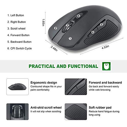 2.4G Wireless Optical Mouse, Energy Saving, 5 DPI, 6 Buttons for PC Laptop