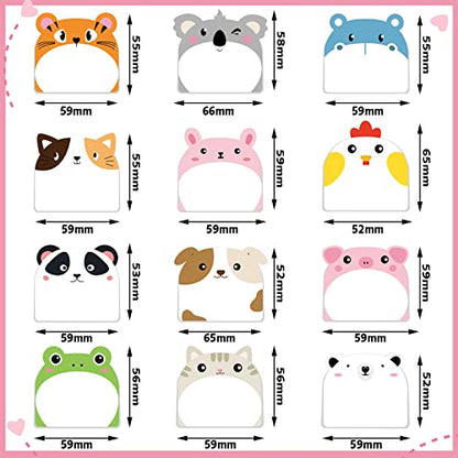 Yinder 24 Pads Cute Sticky Notes Fun Kawaii Animal Sticky Notes Pads Bulk Cartoon Memo Self Adhesive Gift for Valentines Veterinary Office School Tab Party Supplies(Classic Animals) - style: Classic Animals